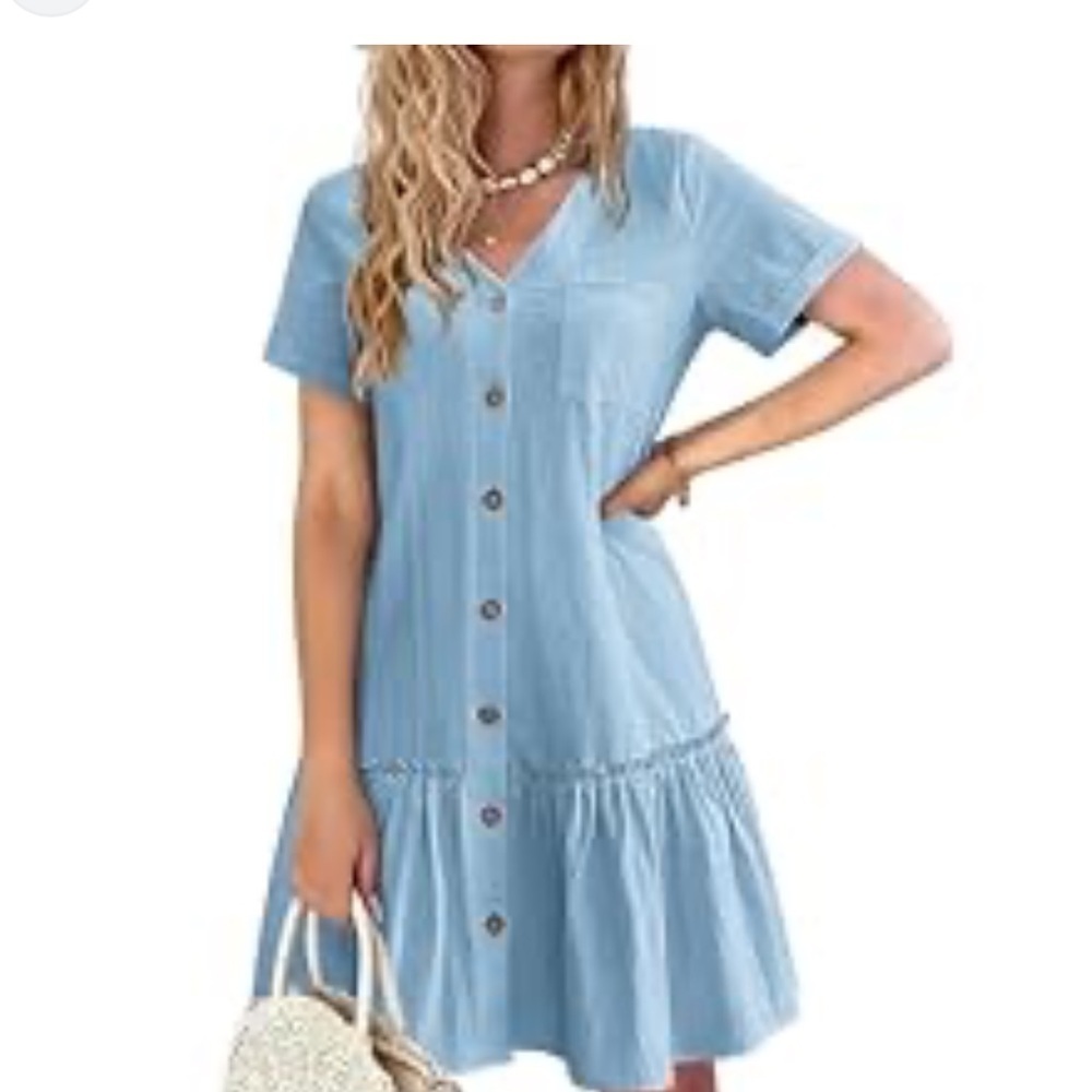 Jane and Delancey Light Blue Button-Down Mini Dress